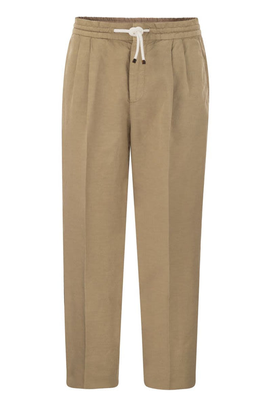 Leisure fit trousers in linen and cotton gabardine - VOGUERINI