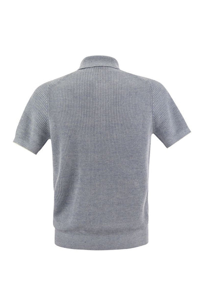 Linen and cotton half-rib knit polo shirt with contrasting detailing - VOGUERINI