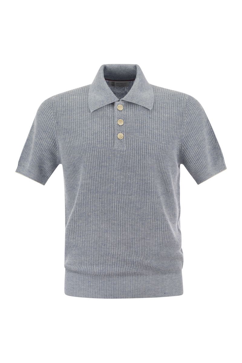 Linen and cotton half-rib knit polo shirt with contrasting detailing - VOGUERINI