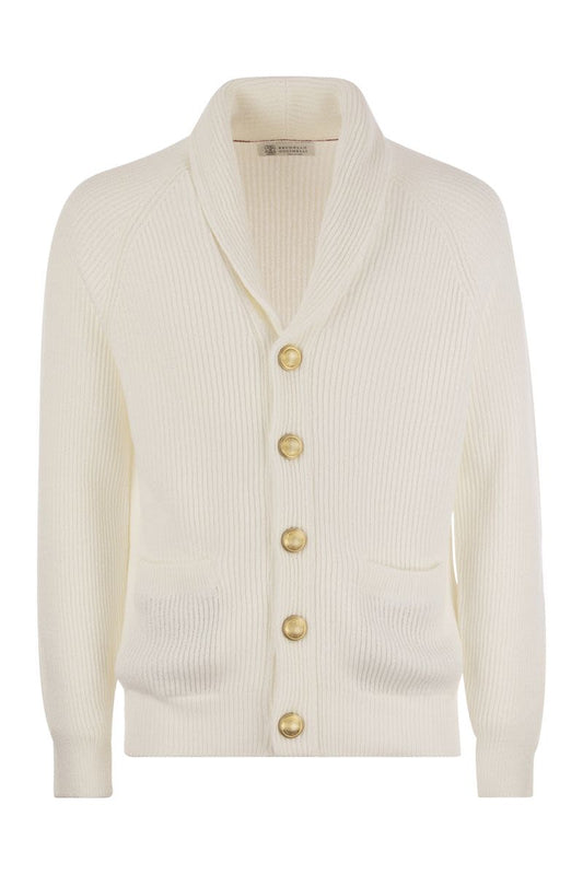 Pure cotton ribbed cardigan with metal button fastening - VOGUERINI