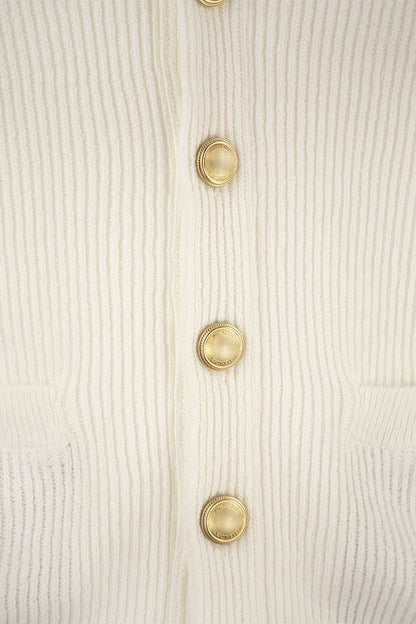Pure cotton ribbed cardigan with metal button fastening - VOGUERINI