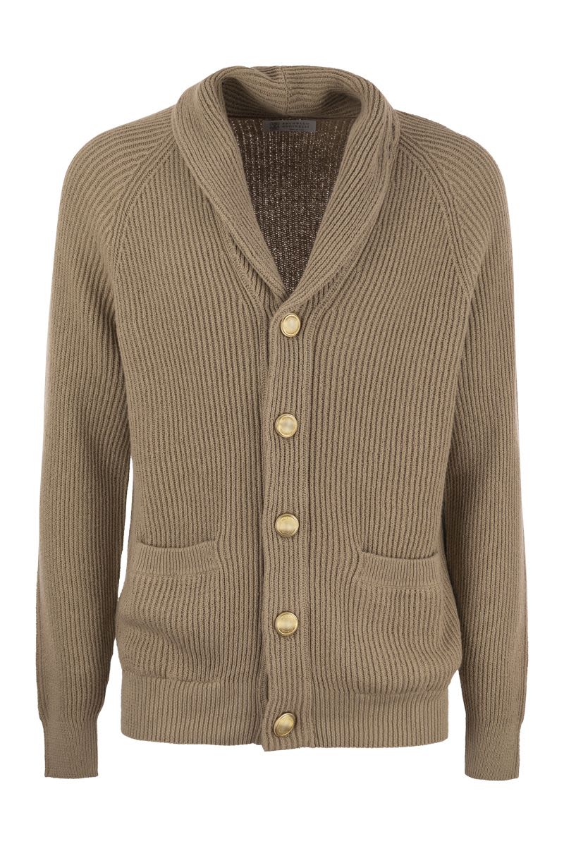 Pure cotton ribbed cardigan with metal button fastening - VOGUERINI