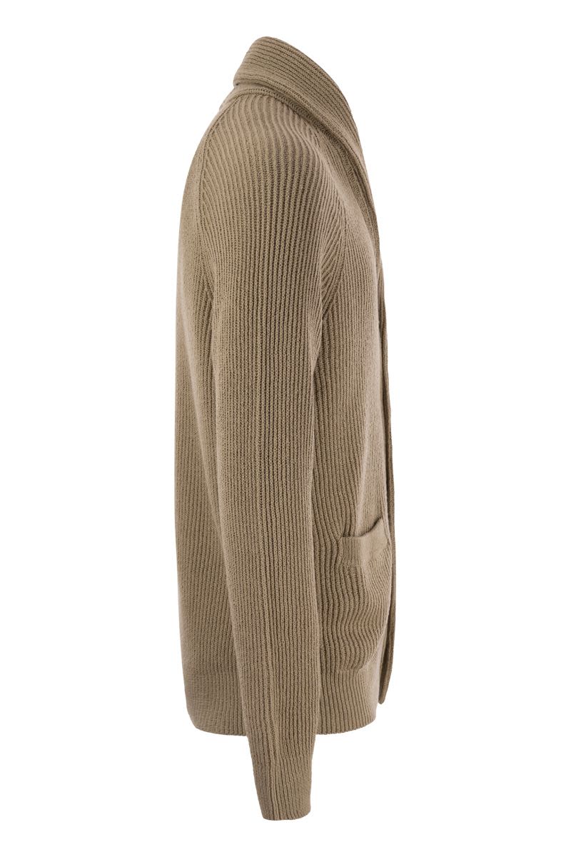 Pure cotton ribbed cardigan with metal button fastening - VOGUERINI