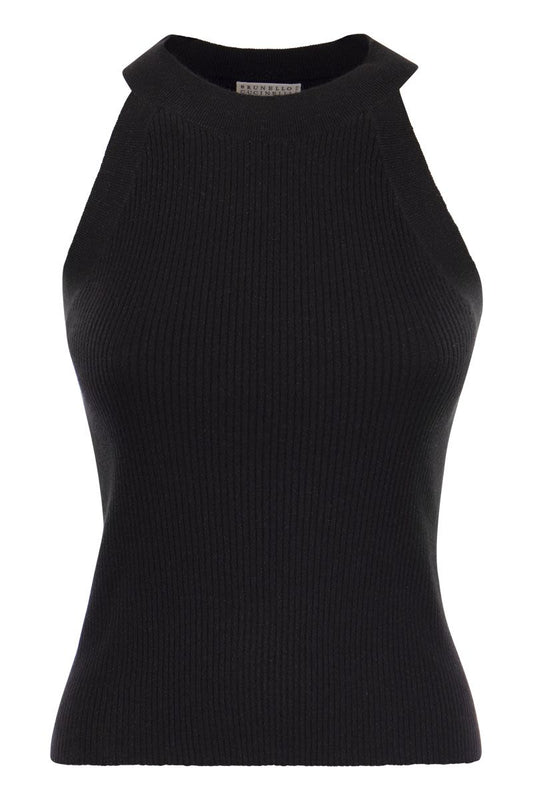 Sparkling lightweight cashmere and silk ribbed knit top - VOGUERINI