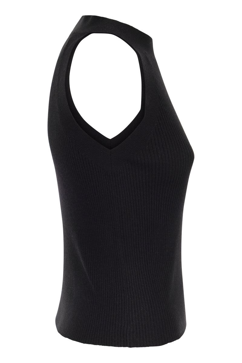 Sparkling lightweight cashmere and silk ribbed knit top - VOGUERINI