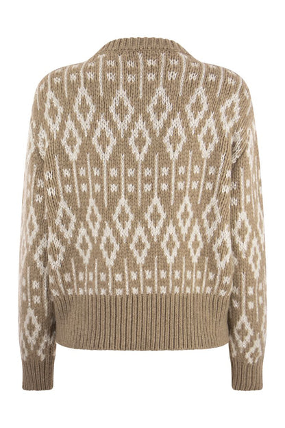 Dazzling Vintage Jacquard Cashmere Sweater Feather - VOGUERINI