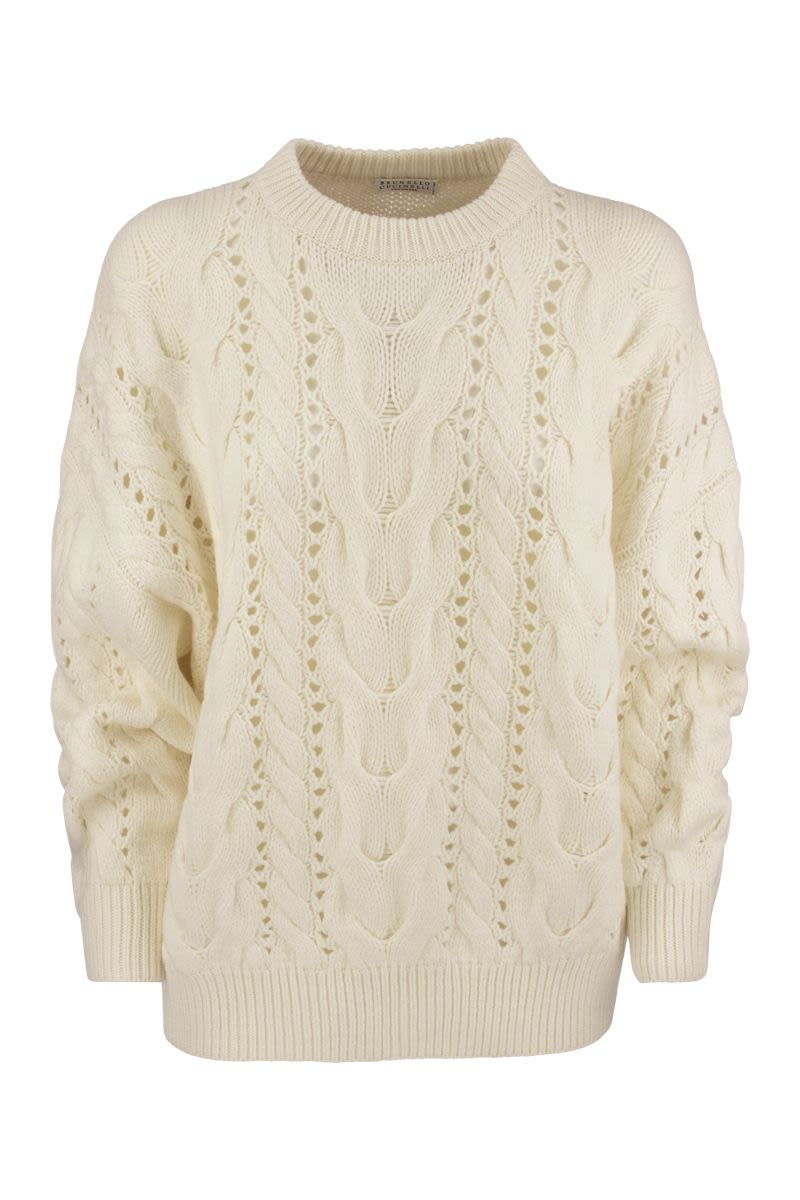 Crew-neck sweater made of virgin wool, cashmere and silk with necklace - VOGUERINI