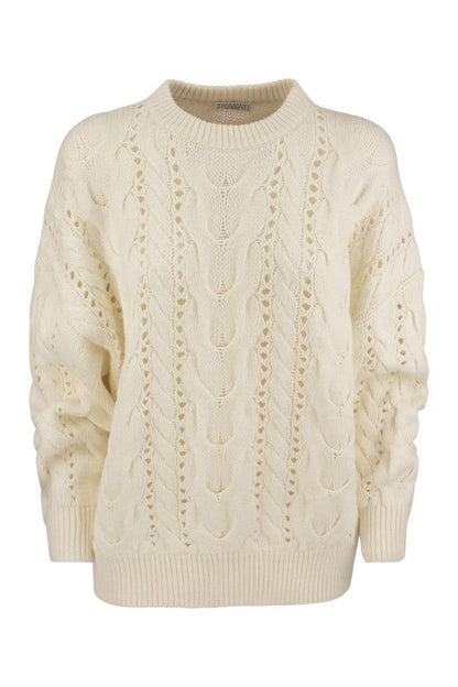 Crew-neck sweater made of virgin wool, cashmere and silk with necklace - VOGUERINI