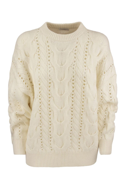 Crew-neck sweater made of virgin wool, cashmere and silk with necklace - VOGUERINI