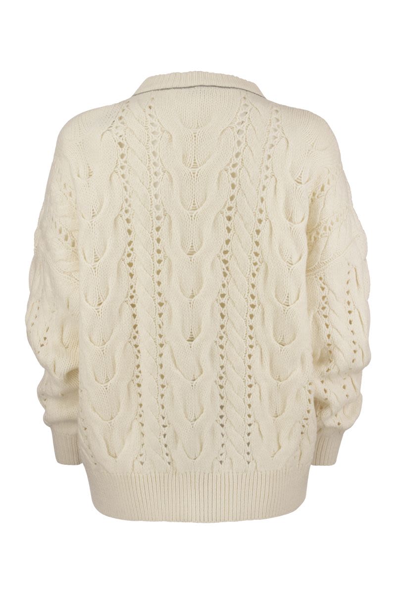 Crew-neck sweater made of virgin wool, cashmere and silk with necklace - VOGUERINI