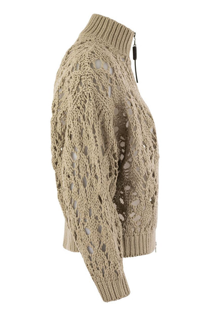 Soft Feather Cotton Lace Stitch Cardigan with Precious Zipper Pull