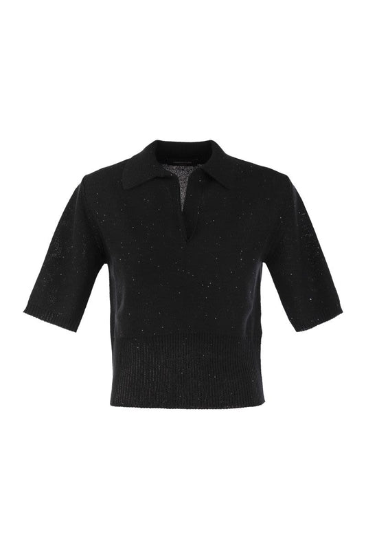 Short-sleeved polo shirt with sequins