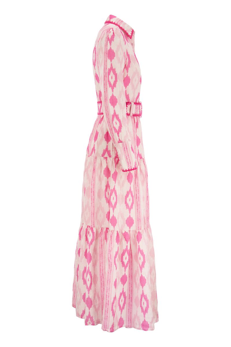 Linen patterned long dress - VOGUERINI