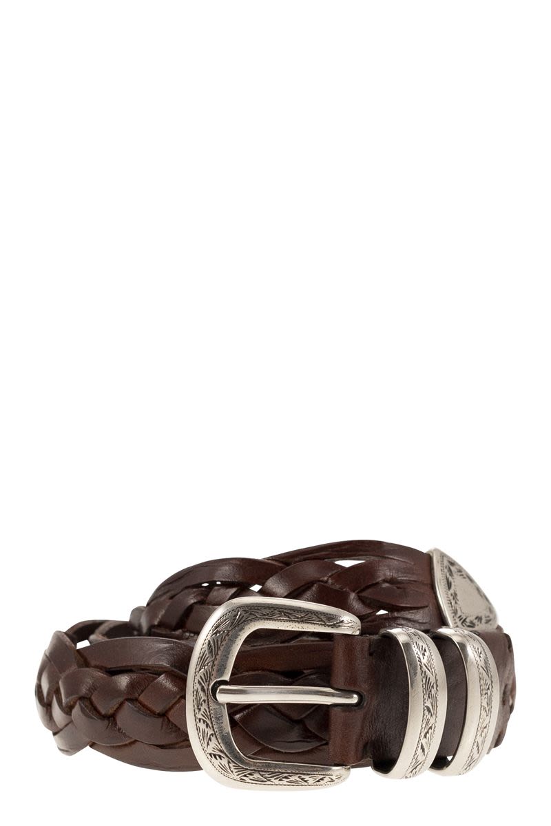 Braided calfskin belt with detailed buckle and tip - VOGUERINI