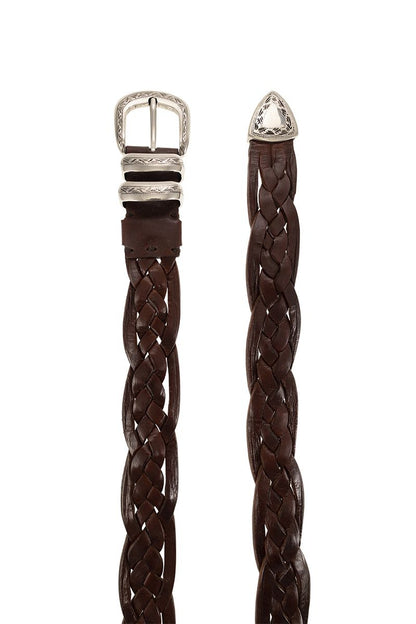 Braided calfskin belt with detailed buckle and tip - VOGUERINI