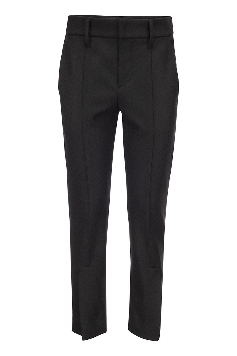 Slim cigarette trousers in stretch virgin wool cover-up with ankle slit - VOGUERINI