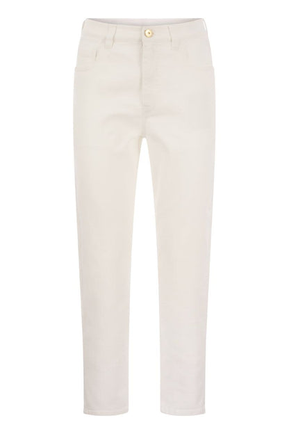 Baggy trousers in garment-dyed comfort denim with Shiny Tab - VOGUERINI