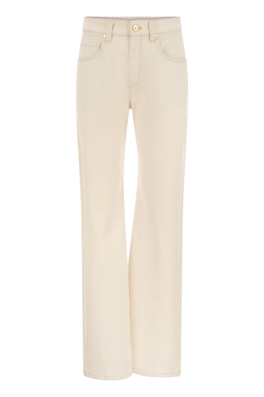 Loose trousers in garment-dyed comfort denim with Shiny Tab - VOGUERINI