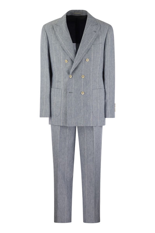 Broad pinstripe linen suit