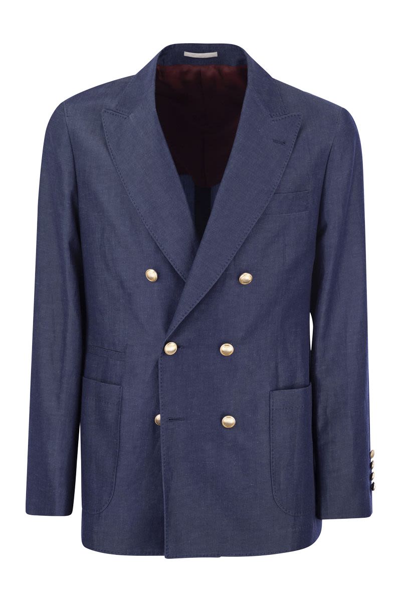 Single-breasted jacket in wool and linen twill - VOGUERINI