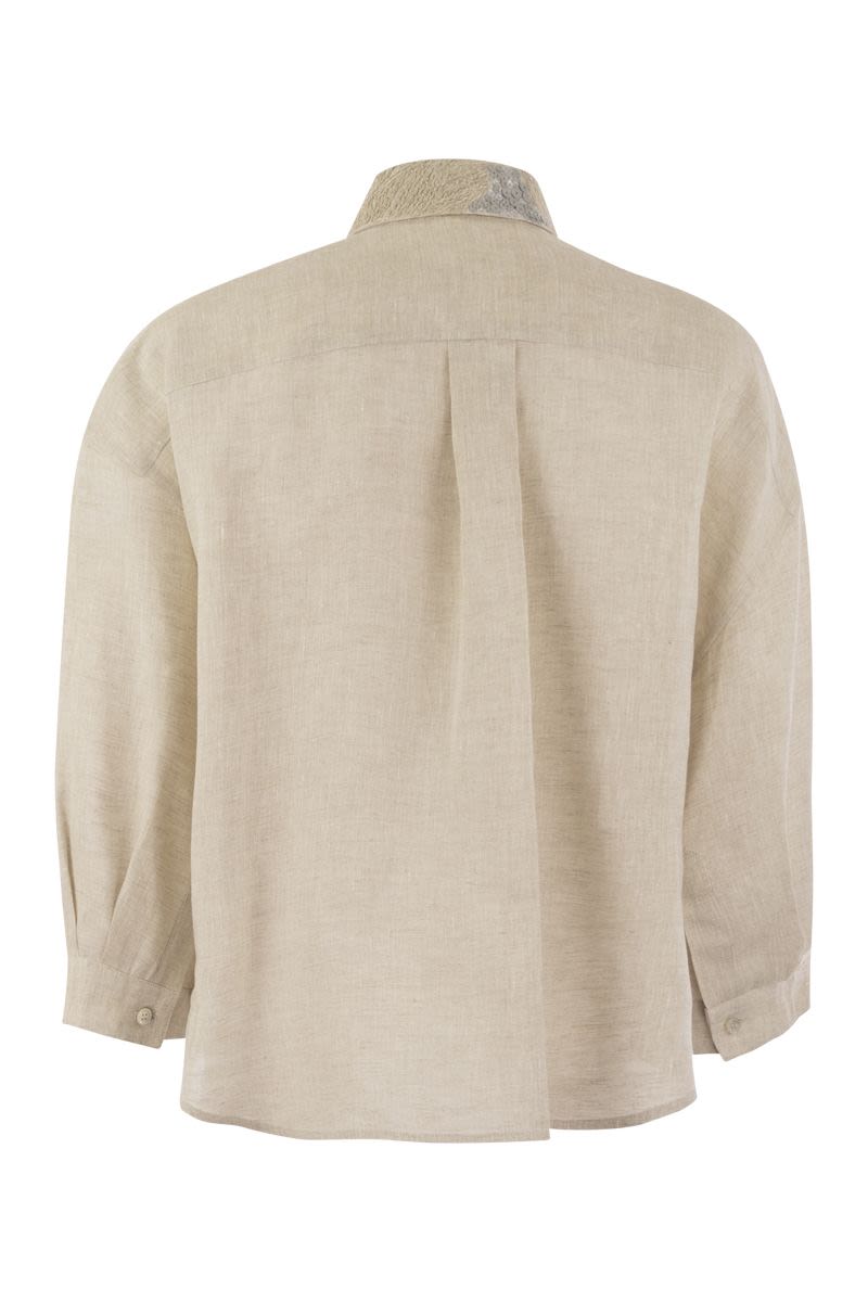 Linen linen shirt with Dazzling Magnolia collar