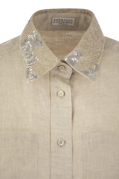 Linen linen shirt with Dazzling Magnolia collar