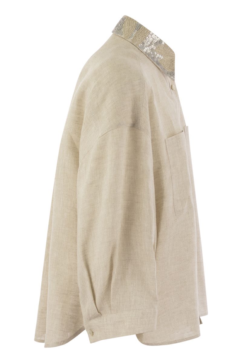 Linen linen shirt with Dazzling Magnolia collar