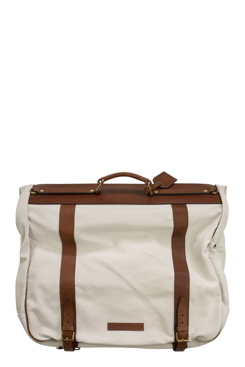 Garment bag in water-repellent fabric and grained calf leather - VOGUERINI