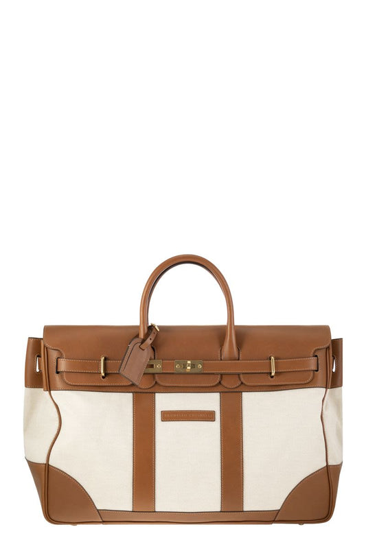 Country bag in leather and fabric - VOGUERINI