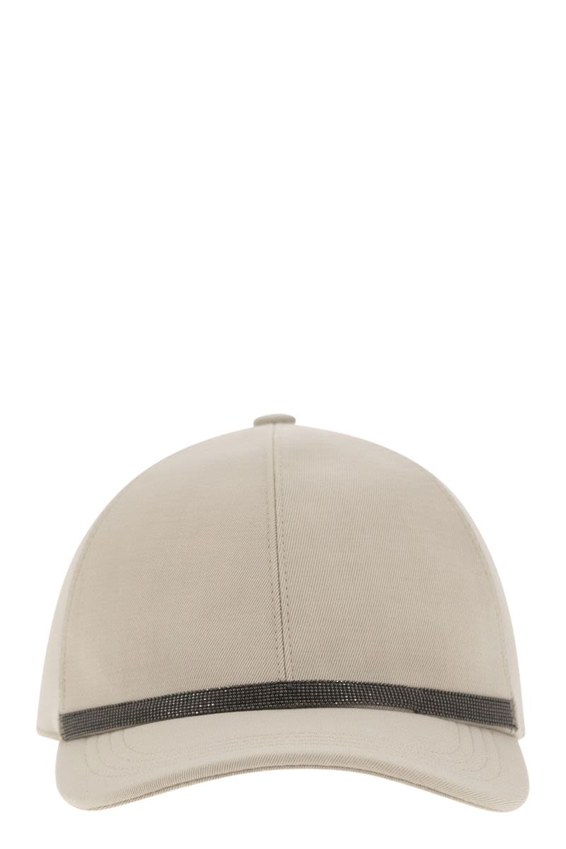 Viscose and linen gabardine baseball cap with Shiny Band