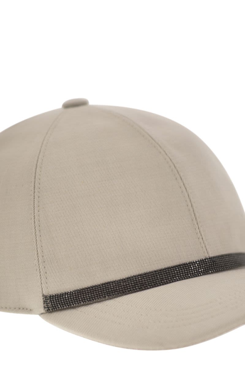 Viscose and linen gabardine baseball cap with Shiny Band