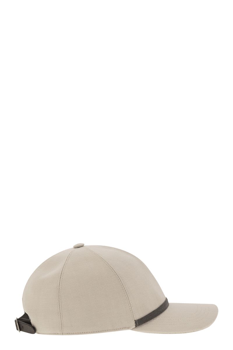 Viscose and linen gabardine baseball cap with Shiny Band