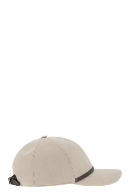 Viscose and linen gabardine baseball cap with Shiny Band