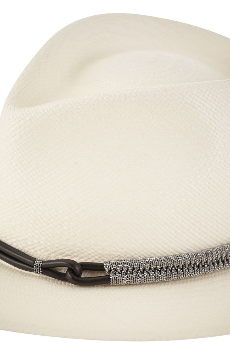 Straw fedora with leather band and necklace - VOGUERINI