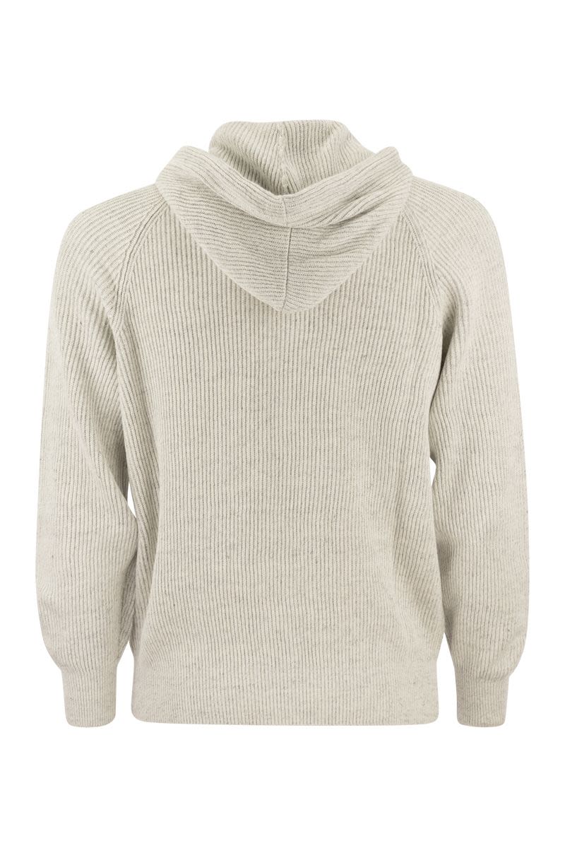 Cotton and linen rib knit topwear with zip and hood - VOGUERINI