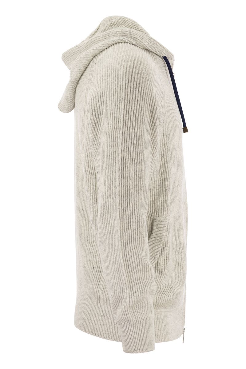 Cotton and linen rib knit topwear with zip and hood - VOGUERINI