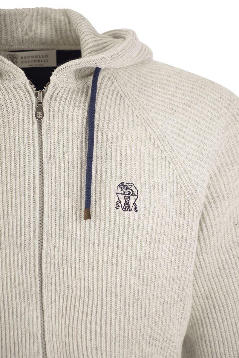 Cotton and linen rib knit topwear with zip and hood - VOGUERINI