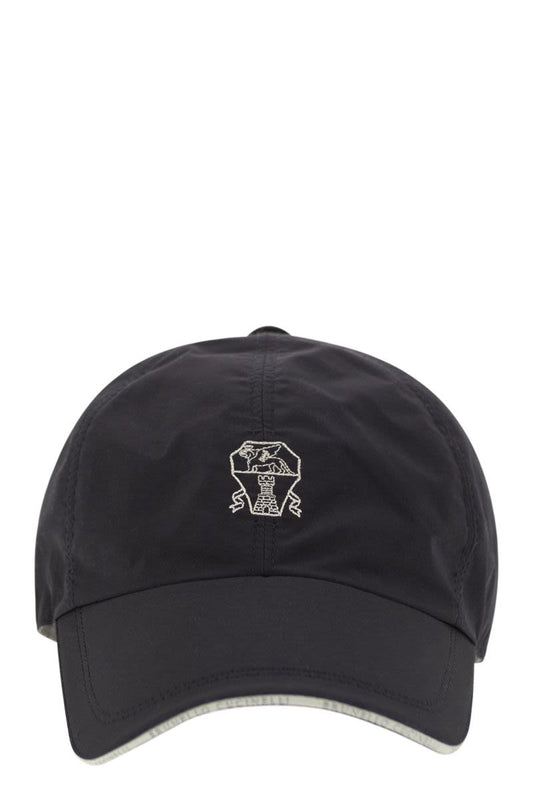 Water-repellent microfibre baseball cap with contrasting details and embroidered logo - VOGUERINI