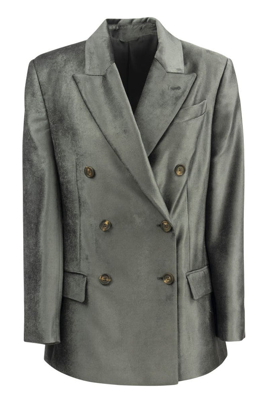 Iridescent-effect viscose double-breasted Blazer - VOGUERINI