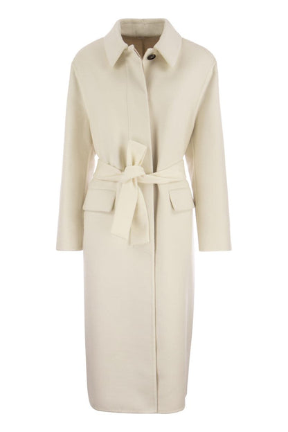 Double-breasted cashmere cloth coat with jewellery - VOGUERINI