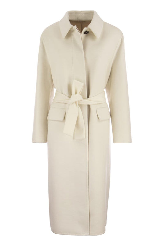 Double-breasted cashmere cloth coat with jewellery - VOGUERINI