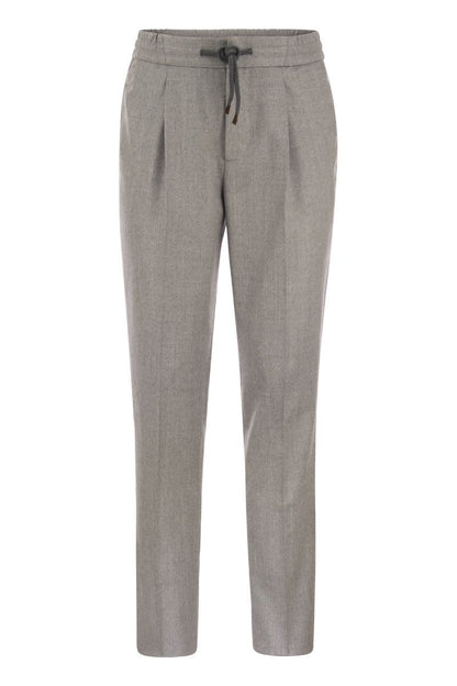 Leisure fit wool trousers with drawstring and darts - VOGUERINI