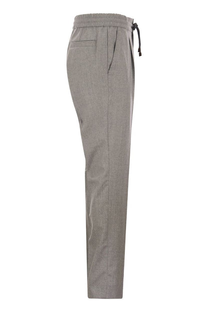 Leisure fit wool trousers with drawstring and darts - VOGUERINI