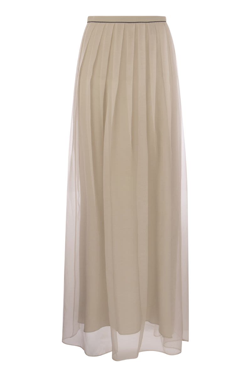 Crispy Silk Pleated Midi Skirt with Shiny Waistband - VOGUERINI