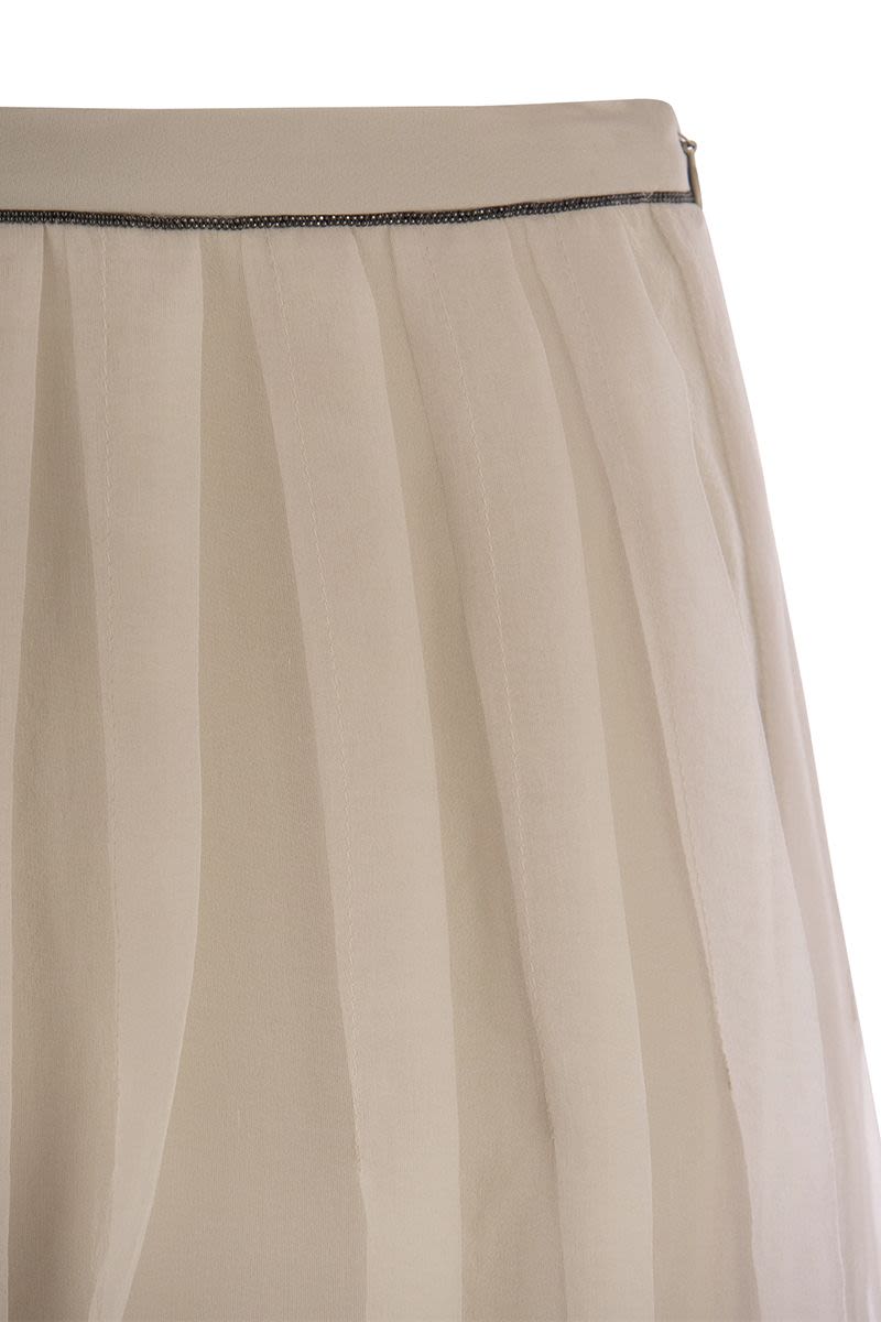 Crispy Silk Pleated Midi Skirt with Shiny Waistband - VOGUERINI