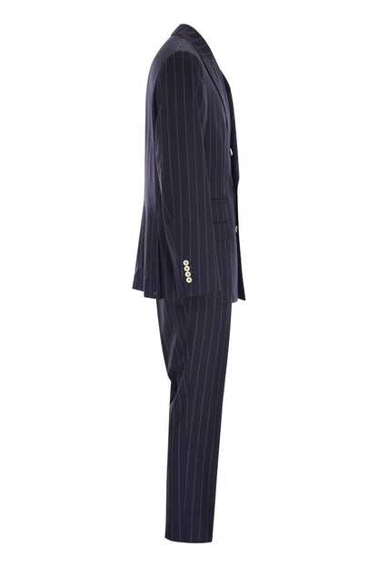 Wide pinstripe tailored suit in pure wool - VOGUERINI