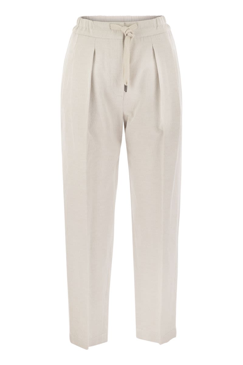 Slouchy trousers in cotton gabardine and linen