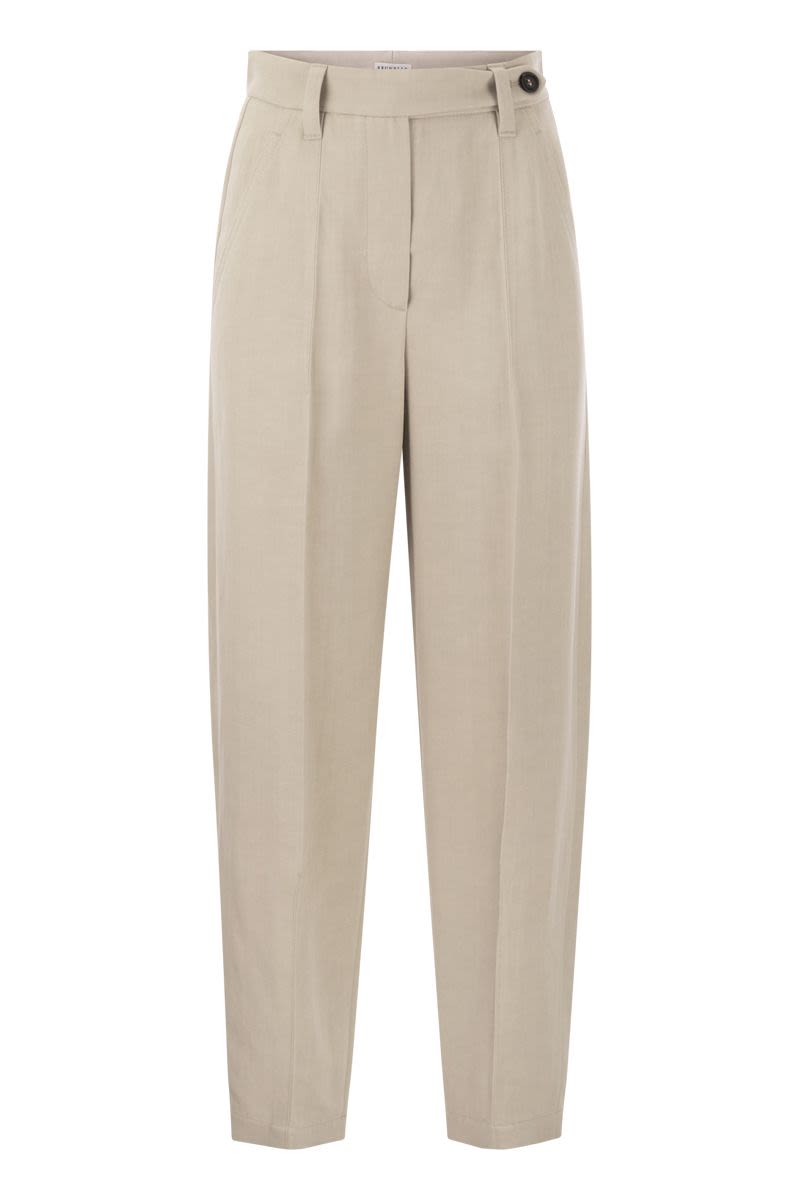 Curved viscose and linen trousers - VOGUERINI