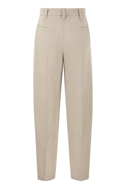 Curved viscose and linen trousers - VOGUERINI