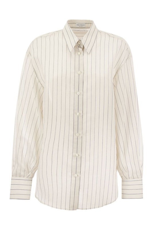 Sparkling Stripe cotton-silk poplin shirt with necklace - VOGUERINI